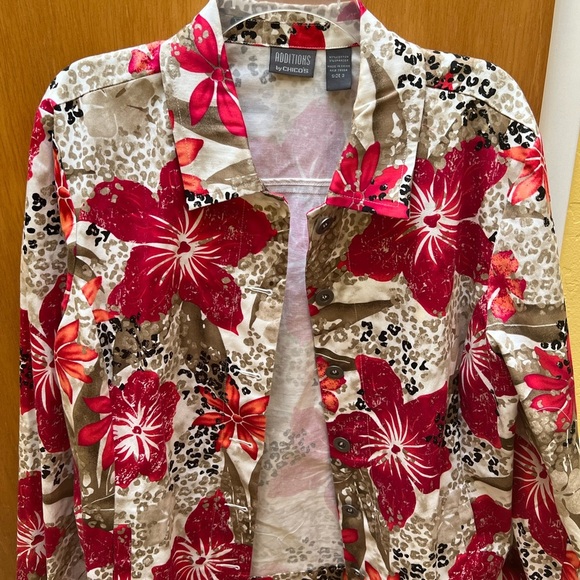 2 Additions by Chico’s Women’s Sz 3 Jacket’s Floral yellow orange tan pink - Picture 9 of 14